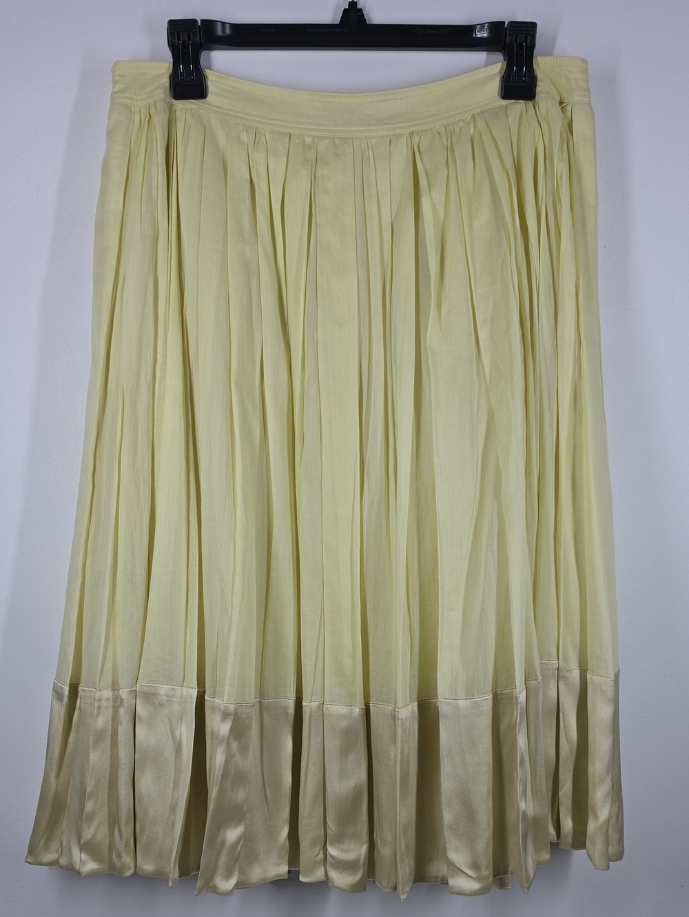 Burberry London Yellow Cotton Silk Trim Pleated Midi Skirt 10 Italy - Picture 5 of 14